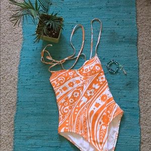 La Blanca Orange and white floral print swimsuit